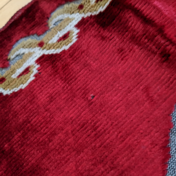 Antique Moody Maximalist Salvaged Religious Tapestry Rug - Picture 5 of 5